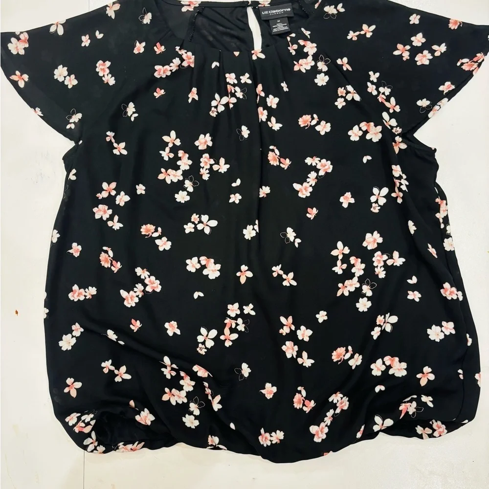 Liz Claiborne Black Floral Blouse size Medium mint condition - Picture 1 of 9